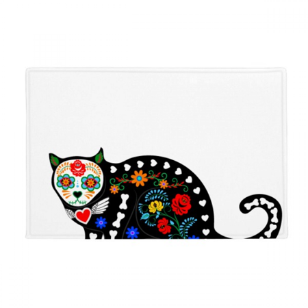 Black Cat Flower Bone Halloween Terror Ground Mat Non Slip Floor Bathroom Door Rug Carpet