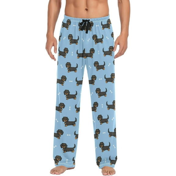 PISONIC Black Dachshund Dog Mens Pajama Pants Lounge Men's Pajama Bottoms Soft Sleep Pants With Pockets Drawstring