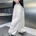 thumbnail image 5 of WAYUTE Boys Pants Solid Color Loose Fit Straight Leg Baggy Pants Lightweight Breathable Summer Trousers for Big Kids Play Versatile Outdoor Casual,15-16 Y,White, 5 of 5