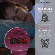 Sonic Bomb Dual Extra Loud Alarm Clock with Bed Shaker, Pink | Sonic Alert Vibrating, Heavy Sleepers, Battery Backup | Wake with a Shake