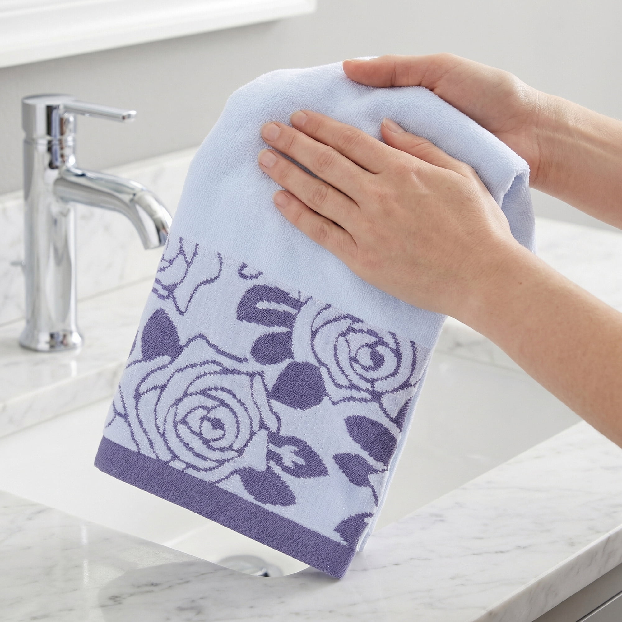 Unique Bargains 2 Pack Pure Cotton Rose Jacquard Hand Towels Blue 29" x 13"