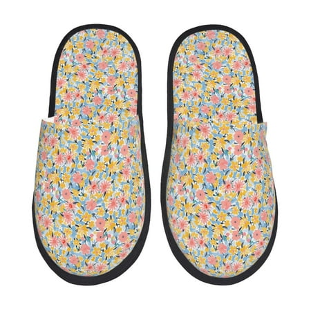 

Sigee Watercolor Wildflowers for Cozy Furry Slippers Super Soft Indoor and Outdoor Use Non-Slip Sole Slip On House Slippers-Large