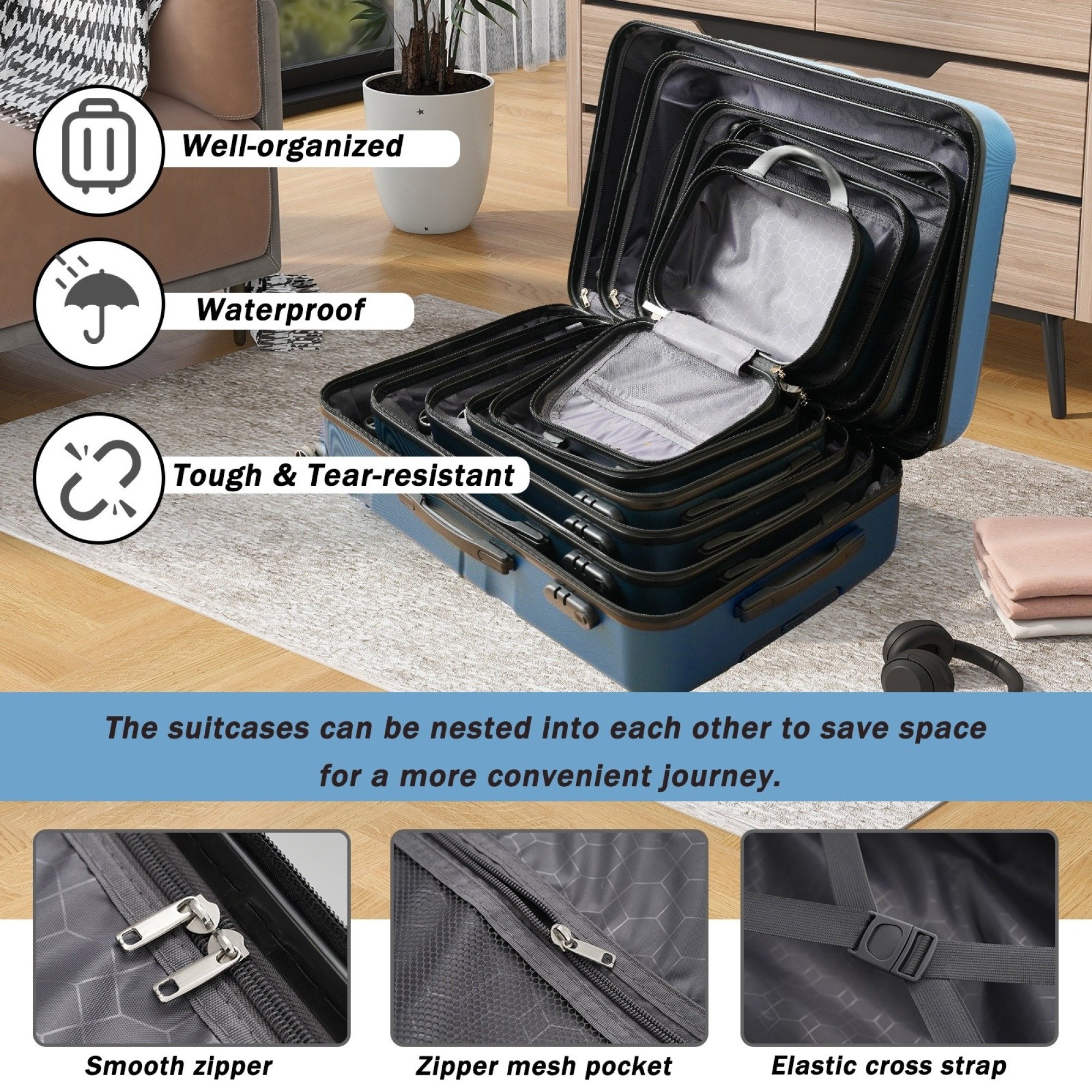 Hardshell ABS Luggage Set - Carry-On Suitcases with Dual Spinner Wheels,Check-In Sizes for Travel & Business