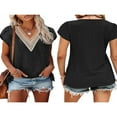 thumbnail image 4 of Loose Fit Tops with Short Sleeve Lace V Neck for Women‘s Summer T-Shirts, 4 of 5