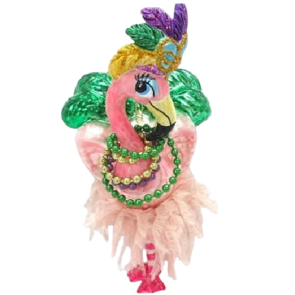December Diamonds Glass Mardi Gras Flamingo Ornament 79-81931