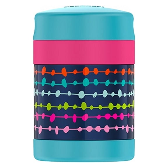 Thermos Vacuum Insulated Funtainer Food Jar with Spoon, Lines and Dots, 10 ounce