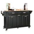 thumbnail image 4 of AR 60.5" Kitchen Island on Wheels, 4 Doors and 3 Drawers, Rolling Storage Cart with Rubberwood Countertop & Adjustable Shelves, Black, 4 of 9