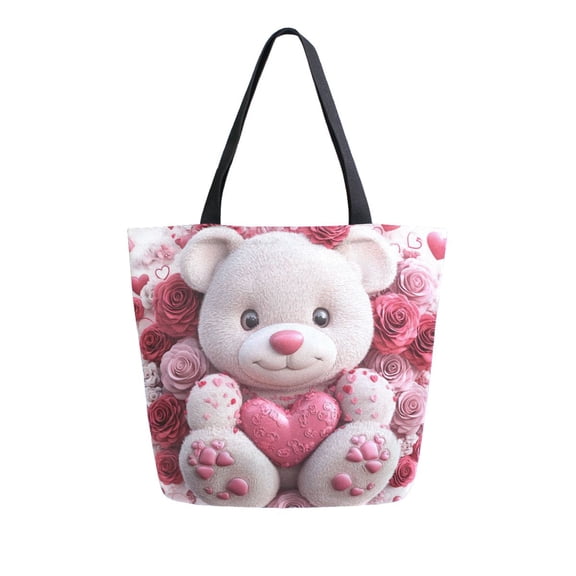 DIXRUYEE Tote Bag Women Weekender Travel Bag Shoulder Handbag Cuddly Bear in Floral Embrace Printed