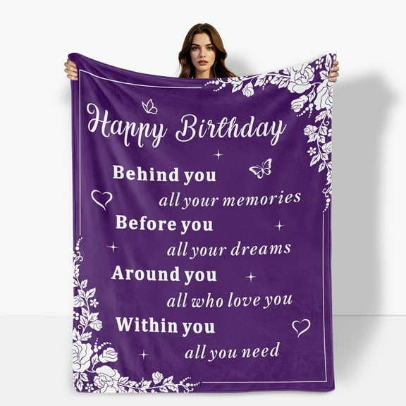 Purple Heart Love Blessing Birthday Gift Theme Fleece Blanket Sofa Bed Travel Camping Polyester Throw Shipped From USA Soft Warm Comfortable Flannel Blanket Ideal For Family Friends Gift