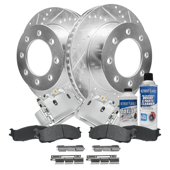 Detroit Axle - Front Brake Kit for 2003-2008 Dodge Ram 2500 3500 Drilled & Slotted Brake Rotors and Ceramic Brakes Pads Brake Calipers 2004 2005 2006 2007 Replacement: 13.91" Rotors