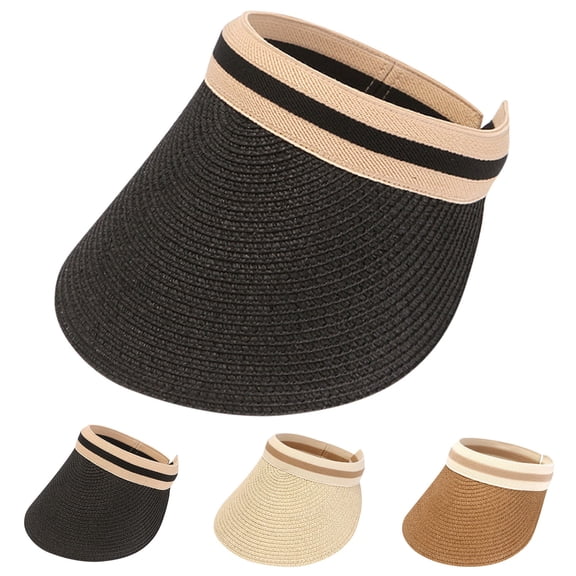 LSQii Sun Visor Hat for Women Men Casual Summer Lightweight Wide Brim Straw Sun Hat Adjustable UV Protection Baseball Caps for Vacation Travel Beach Fashion