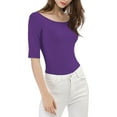 thumbnail image 3 of INSPIRE CHIC Women's Boat Neck Tops Half Sleeves Fitted Layering Soft T-Shirt XS Purple, 3 of 9