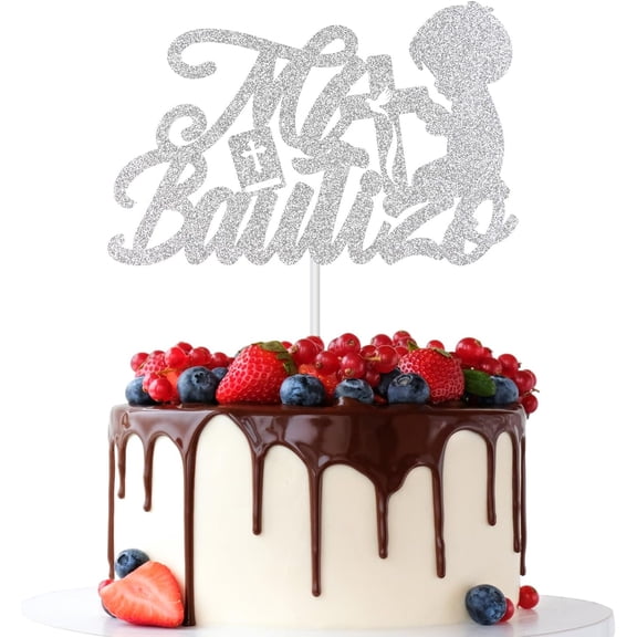 Mi Bautizo Cake Topper, God Bless Baptism Cake Decorations, Religious Christening Baby Shower Party Decorations, Silver Glitter