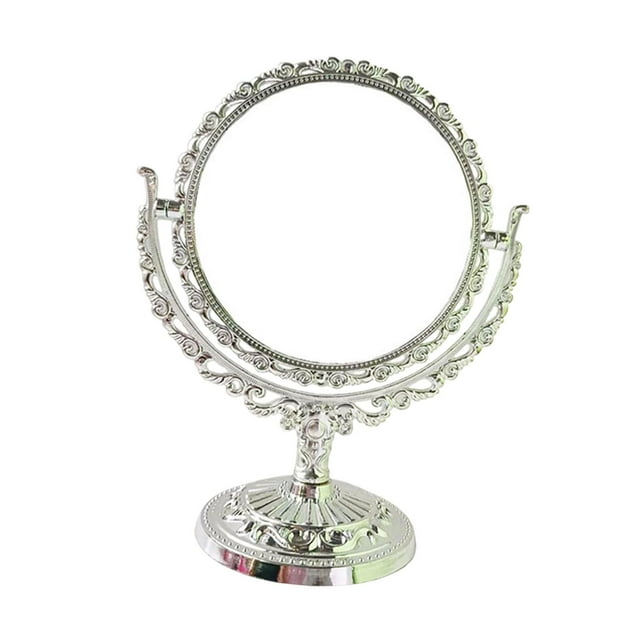Espejo de maquillaje de mesa, espejo de tocador de escritorio, rotación de 360 grados, espejo de de rotación, espejo de soporte de Ronda de Plata