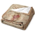 thumbnail image 2 of Antique Rose Floral French Aubusson Rug Flannel Fleece Throw Blankets 50"X40" Lightweight Fluffy Winter Fall Blanket Cozy Soft Fuzzy Plush Home Decor for Couch Bed Sofa Bedroom Living Room Travel, 2 of 6