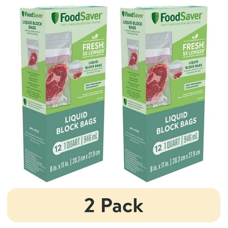 (2 pack) FoodSaver Liquid Block Vacuum Seal Bags, 1 Quart, 8" x 11", 12 Count