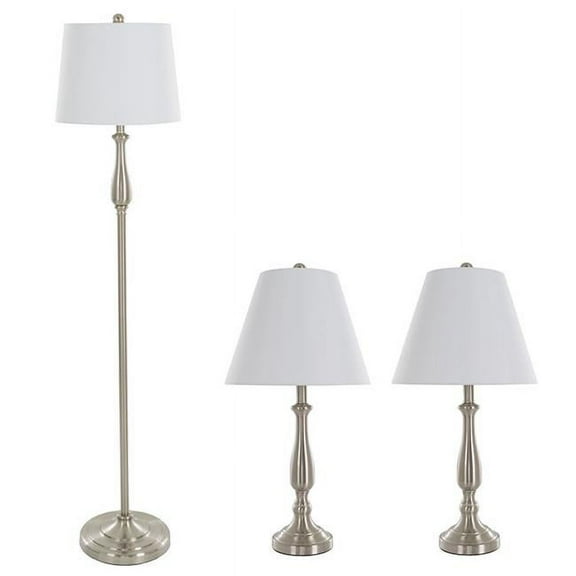 Lavish Home Set of 3 Lighting Set with 2 Table and 1 Floor Lamp (Silver)