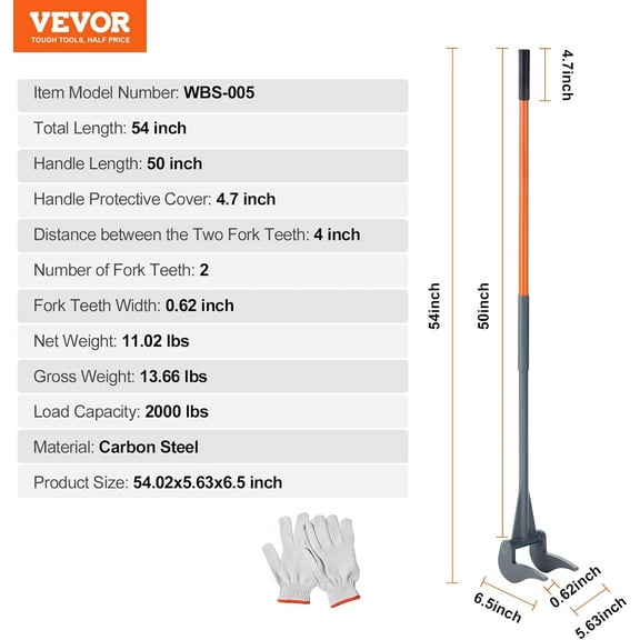 Heavy Duty Pallet Buster, 50'' Carbon Steel Handle Demolition  for Deck Board Removal, 2000 lbs Weight Capacity
