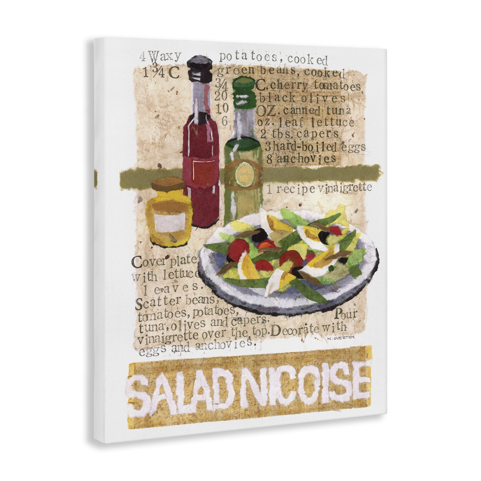 Stupell Industries Salad Nicoise Recipe Food & Beverage Painting Gallery Wrapped Canvas Art Print Wall Art, 16 x 20