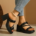 thumbnail image 2 of Sandals for Women Chunky Heel Open Toe Summer Trendy Solid Color Ankle Strap Women Footwear Women Beach Vacation Holiday Vintage Fashion Black 7, 2 of 9