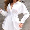 thumbnail image 4 of Qarigey Camisa de negocios de manga larga con cuello en V y botones para mujer Vestidos Blanco L Qarigey AP002076-03, 4 of 6
