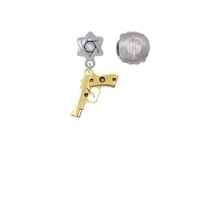 Goldtone 9mm Handgun Happy Hanukkah Charm Beads (Set of
