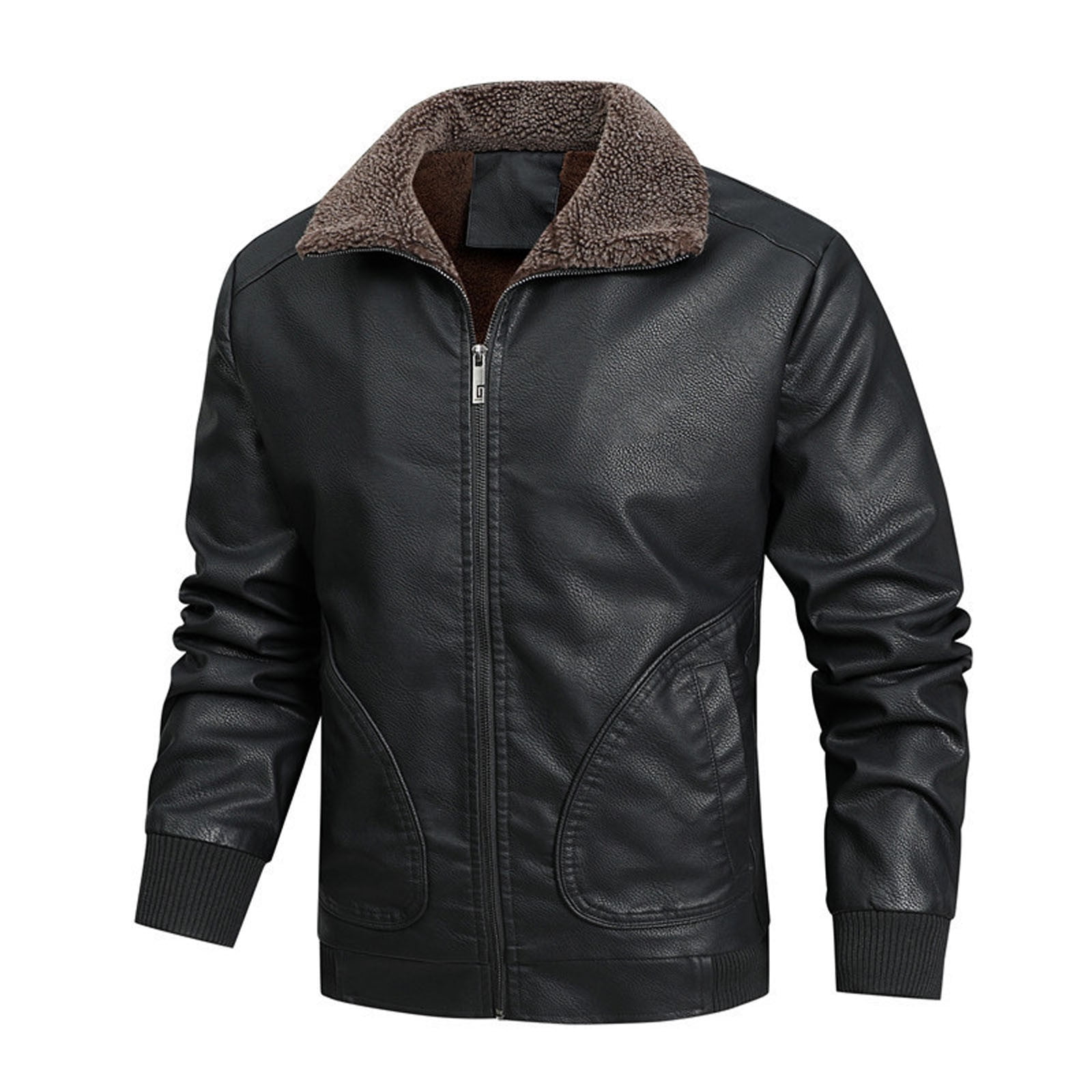 NARABB Men's Autumn Winter Long-sleeved Leather Motorcycle Jacket ...