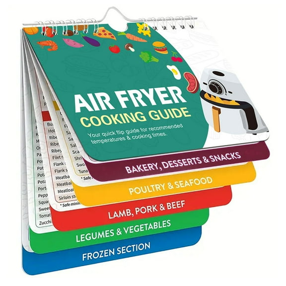 Revolutionize Your Cooking: Air Fryer Cheat Sheet, Waterproof Moisture-Proof Tear-Resistant Long-Lasting Magnet-Backed Cooking Times Chart for Air Fryer Accessories, Includes Five
