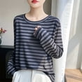 thumbnail image 2 of VEKDONE Womens Striped Crew Neck T-Shirt Long Sleeve Loose Fit Lightweigh Blouses Casual Stretchy Comfy Thin Loungewear Black M, 2 of 6