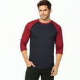 thumbnail image 2 of Men's 3/4 Sleeve Crew Neck Baseball Shirt, Casual Dynamic Cotton Raglan T Shirts, Burgundy/Blue 3XL, 1 Pack, 2 of 7