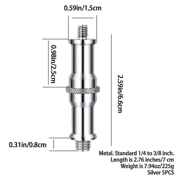 Adaptador de tornillo roscado, convertidor macho de Metal estándar de 1/4 a 3/8 pulgadas, 5 uds.