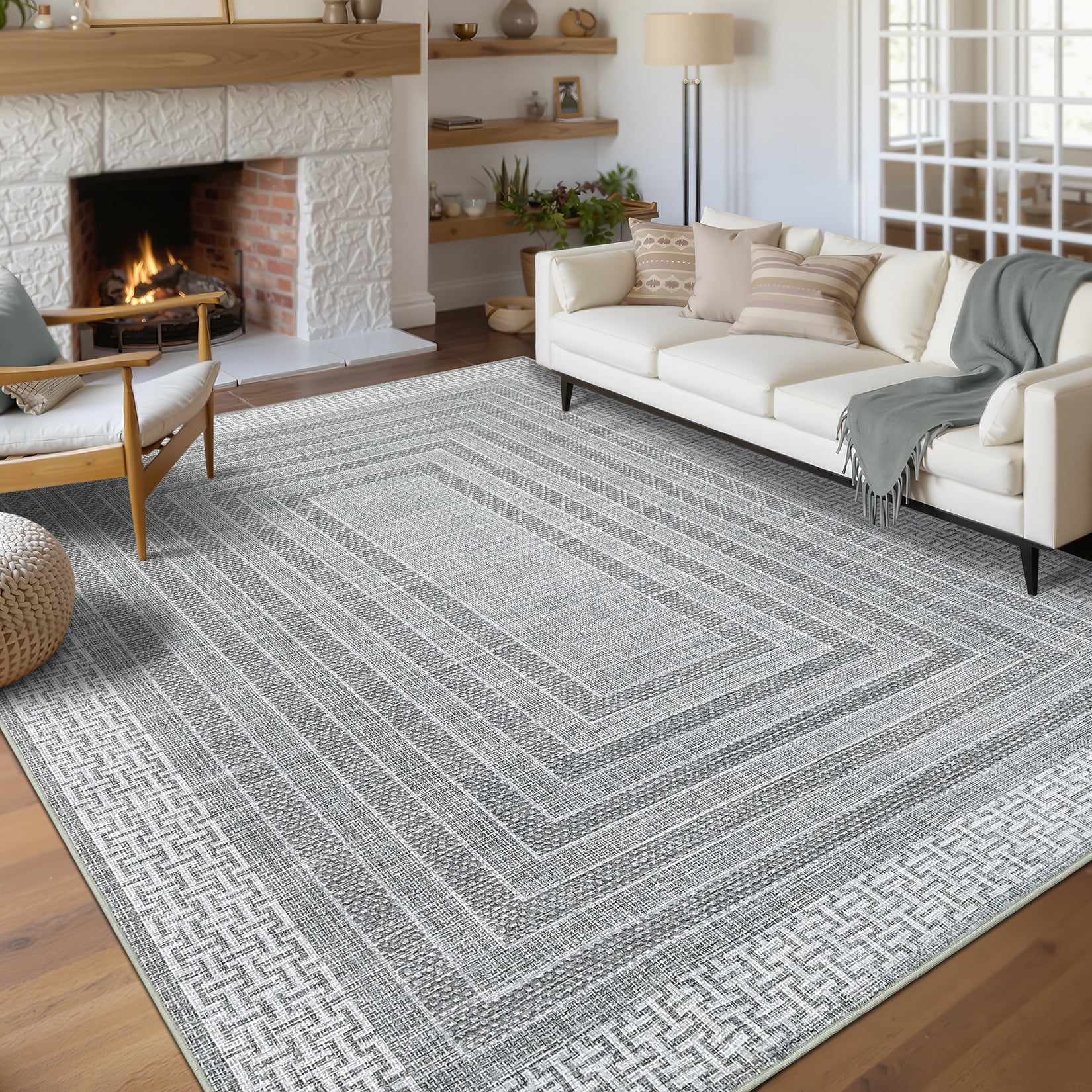 Nasitip Modern Geometric Stripe Gray 5'x7' Area Rugs for Living Room Soft Low Pile Non-Sliping, Machine Washable