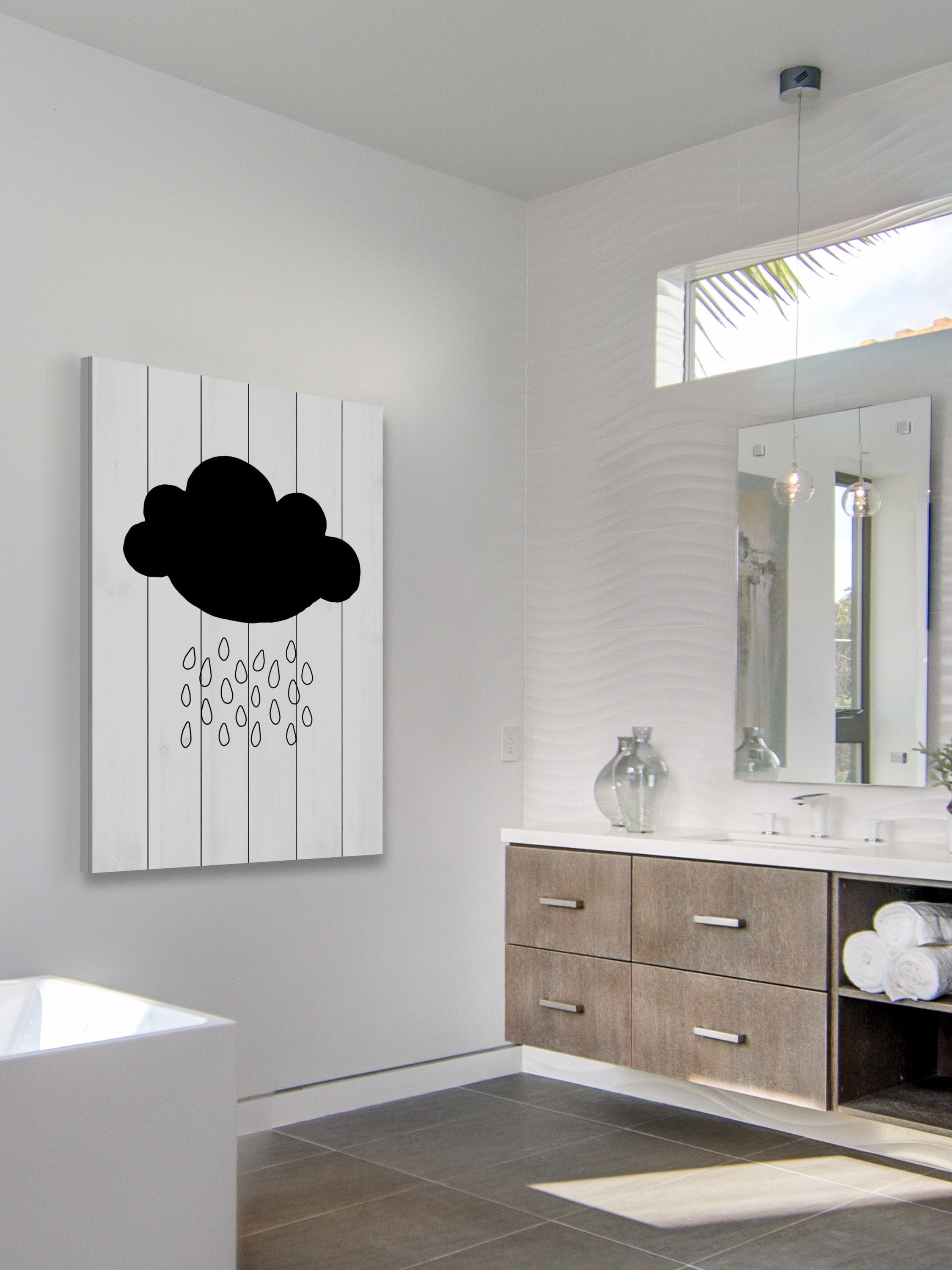 "Black Cloud" Painting Print on White Wood