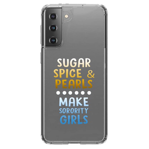 DistinctInk Clear Shockproof Hybrid Case for Galaxy S21 5G (6.2" Screen) - TPU Bumper Acrylic Back Tempered Glass Screen Protector - Sugar Spice & Pearls Make Sorority Girls