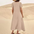 thumbnail image 4 of Sakmal Women Dresses Plus Long Khaki Shift Dresses Pocket Casual Short Sleeve Ladies Dresses Summer, 4 of 6