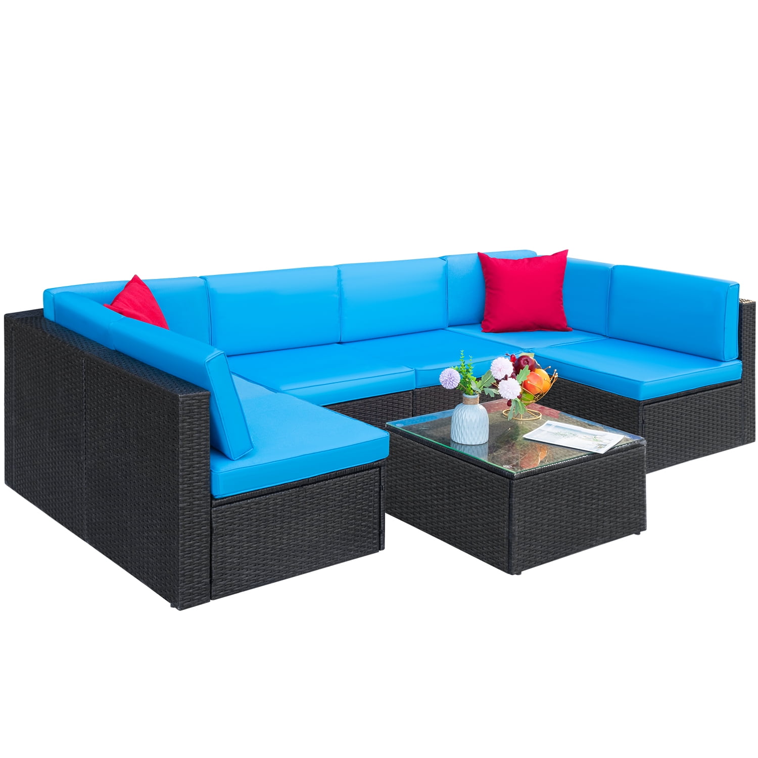 Walnew 7 Pieces Patio Conversation Sets Outdoor Sectional Sofa Set PE