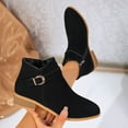 thumbnail image 2 of Xfvqtps Womens Fashion Ankle Boots with Buckle Detail Retro Chunky Heel Suede Booties for Women Side Zipper Low Block Heel Shoes for Fall Winter Black, 2 of 9