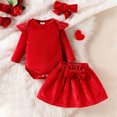 thumbnail image 2 of Baby Girl Clothes Toddler Flying Sleeve Ruffle Romper Top Skirt Set Solid Bow Tie Little Girls Overall Dress,Red,12 Months, 2 of 6