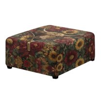 Xoenoiee Highland Cattle Sunflower Print Ottoman Cover Thick Ottoman Slipcover Square Washable Storage Ottoman Cover Anti-Scratch Foot Stool Cover with Elastic Bottom, S