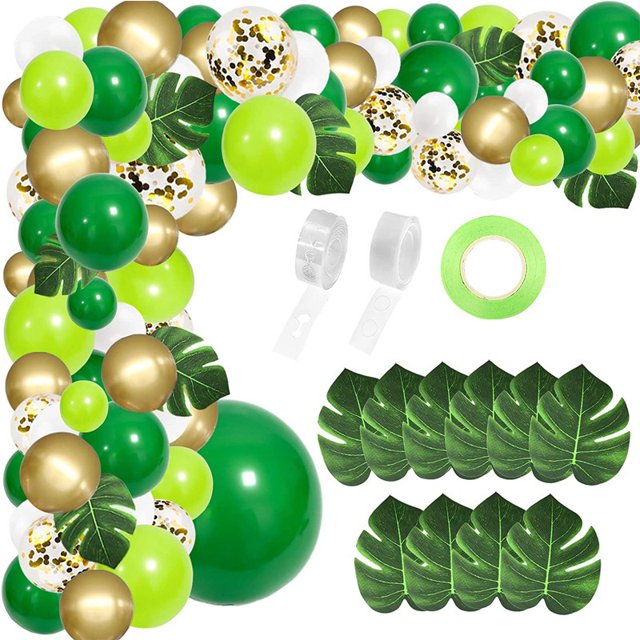 Jungle Party Balloon Garland Gold Green Balloon Arch Kit Decoraciones de fiesta temáticas tropicales con hojas de palma artificiales para animales salvajes One Birthday Party Baby Shower Supplies JAMW Sencillez
