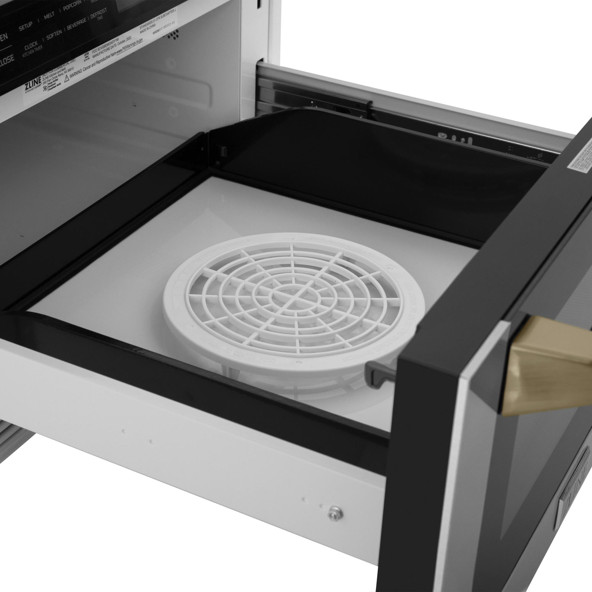 ZLINE Autograph Edition 24" 1.2 cu. ft. Built-in Microwave Drawer in Black Stainless Steel and Gold Accents