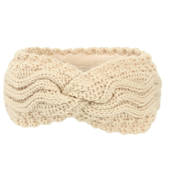 Audhol Cute Fuzzy Headband Womens Winter Headbands Fuzzy Fleece Lined Ear Warmer Cable Knit Thick Warm Crochet Headband Gifts Women'S Headbands Beige One Size
