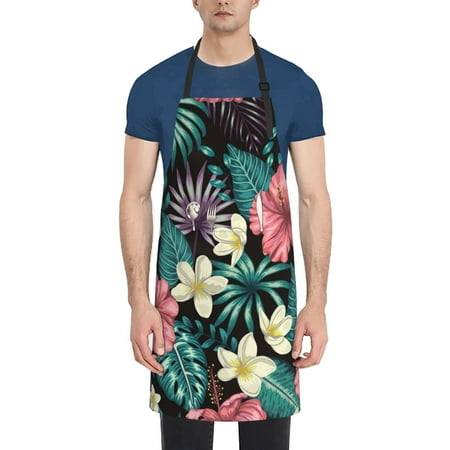 

Lukts Green Tropical Leaves Pattern Kitchen Cooking Aprons Adjustable Bib Soft Chef Apron with 2 Pockets for Men Women
