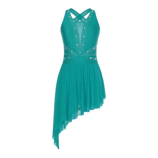 Rswnyirn Robe de Danse Lyrique Col en V Croisée Moderne Contemporaine Haute Basse Verte TG