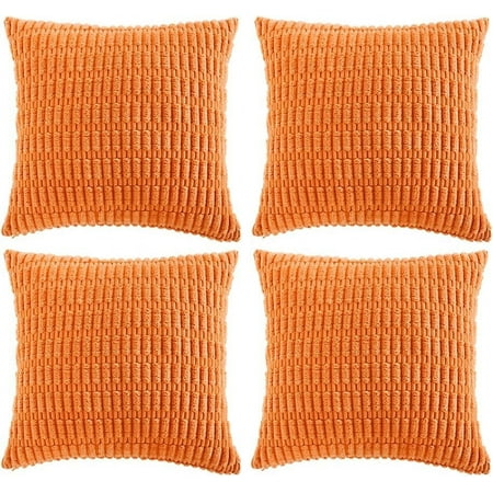 

Fancy Homi 2 Packs Orange Fall Decorative Throw Pillow Covers 16x16 Inch for Couch Bed Sofa Halloween Pumpkin Autumn Home Decor Soft Cute Plush Corduroy Striped Cushion Case 16x16