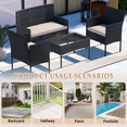 thumbnail image 4 of Junkai 4 Piece Rattan Reclining Outdoor Conversation Sets with Loveseat and Coffee Table, Black/Beige, 4 of 4