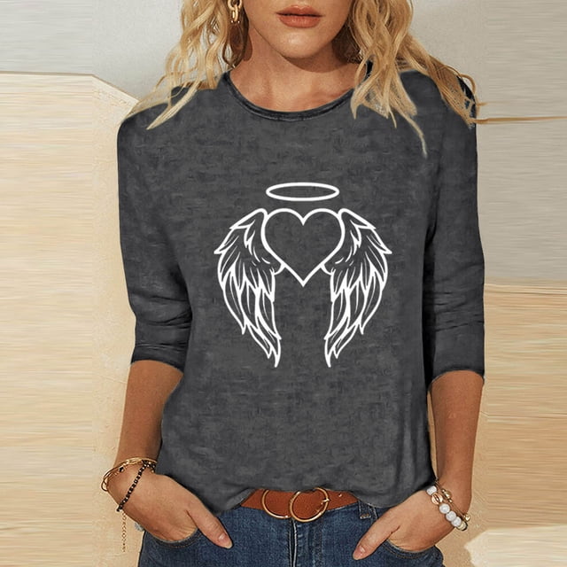 Aqestyerly Blouse Décontractée pour Femmes Imprimé Amusant Coupe Ample Col Rond T-Shirt Manches 3/4 Doux Mode Quotidienne d'Été Haut Tee HWRETIE