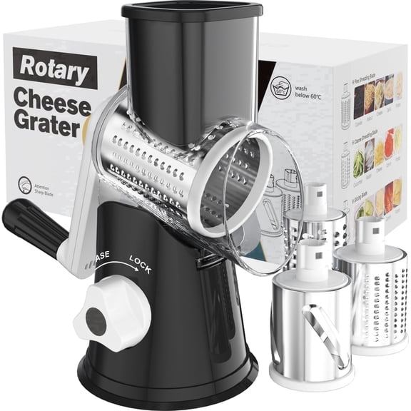 Dream Snail Rotary Cheese Grater for Kitchen Vegetable Slicer with 3 Drum Blades, Dishwasher Safe Manual Handheld Cheese Shredder, Powerful Suction Base