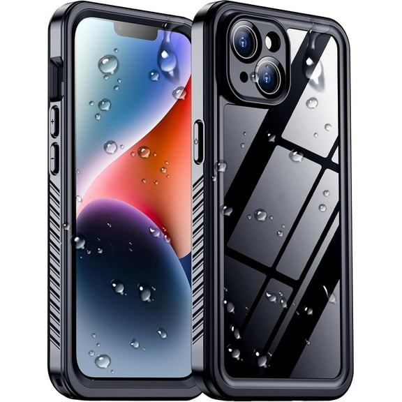 Compatible with iPhone 14 Case Waterproof, Built-in Screen & Camera Protector IP68 Underwater Full Body 14FT Military Dropproof Shockproof Phone Case 6.1"-Black/Clear