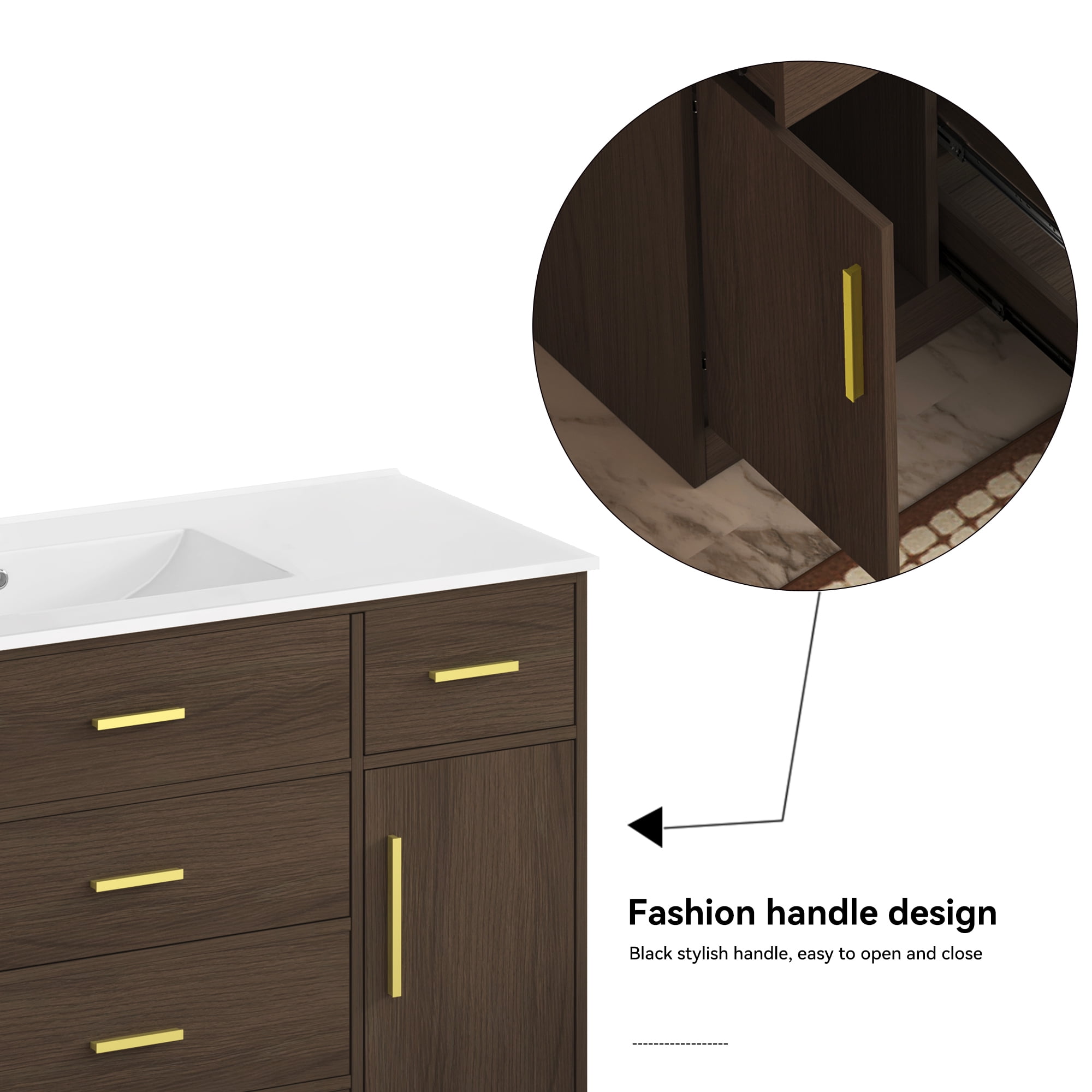 48 Inch Bathroom Vanity with Sink, 7 Drawers, 2 Soft Close Doors, Wood Cabinet, Dark Brown
